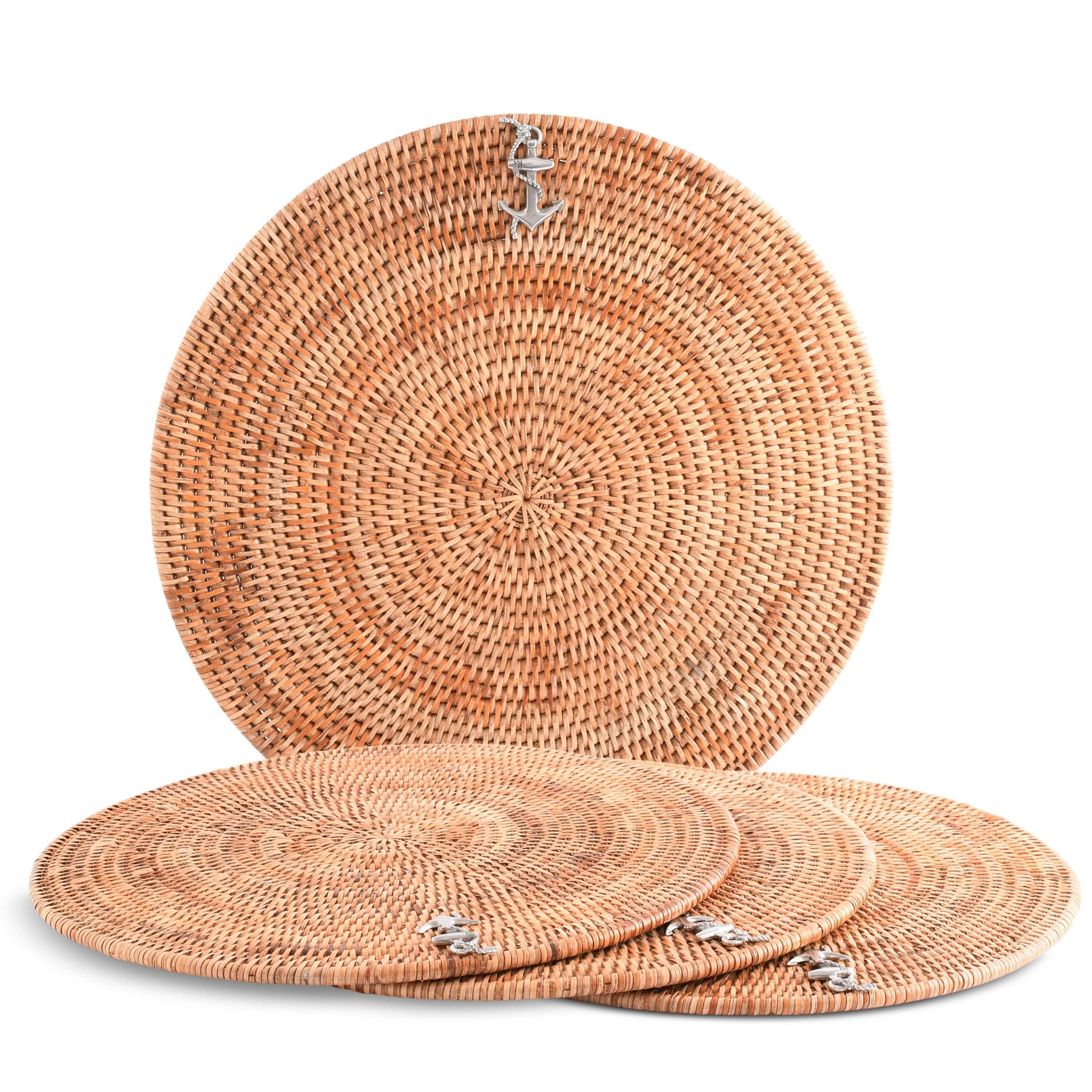 Anchor Placemat Hand Woven Wicker Rattan Round - Set of 4