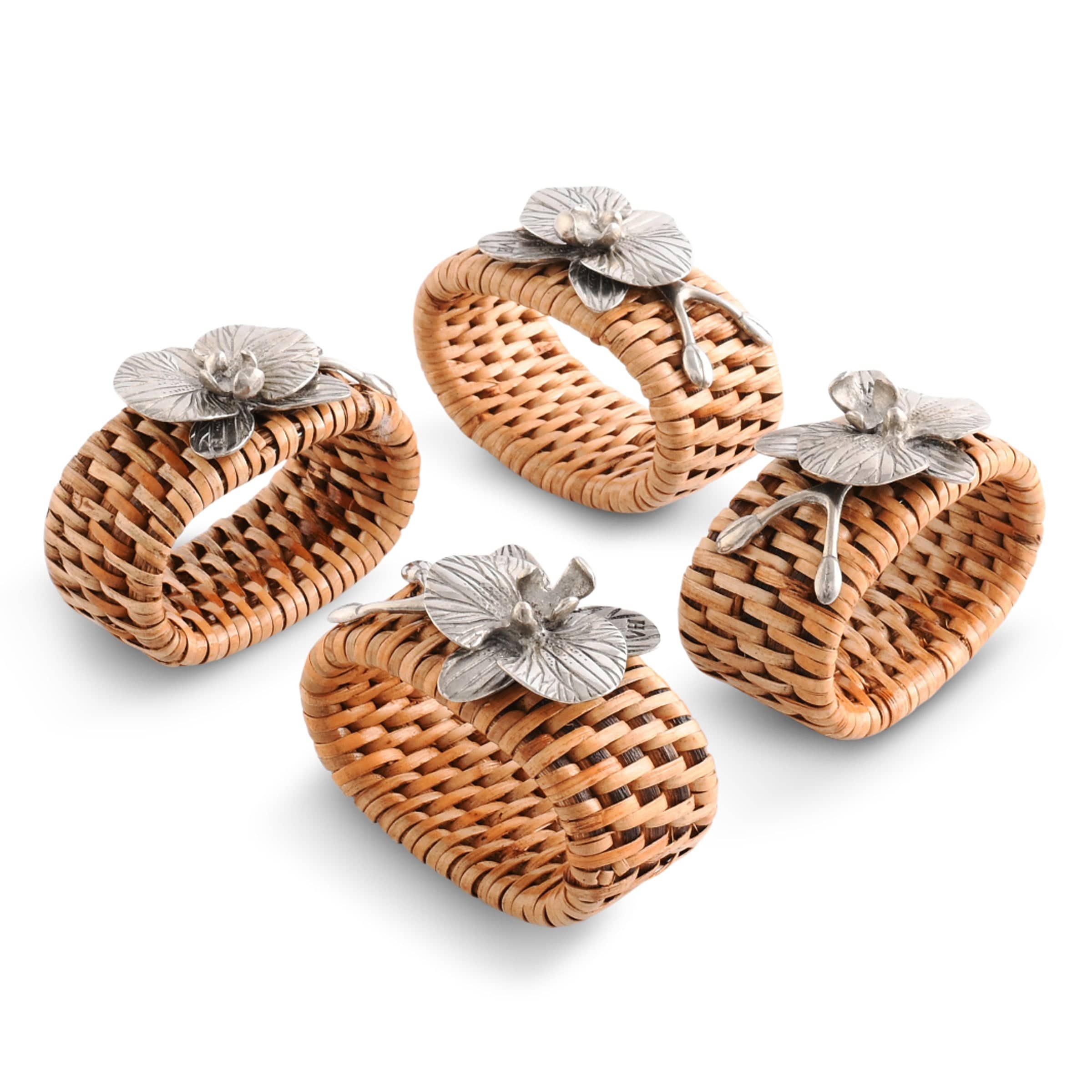 Orchid Hand Woven Wicker Rattan Napkin Ring - Set of 4