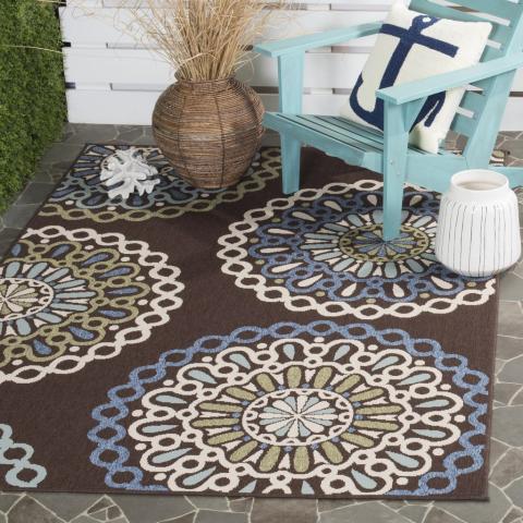 Veranda 092 Rug | Safavieh - VER092 - Chocolate / Blue