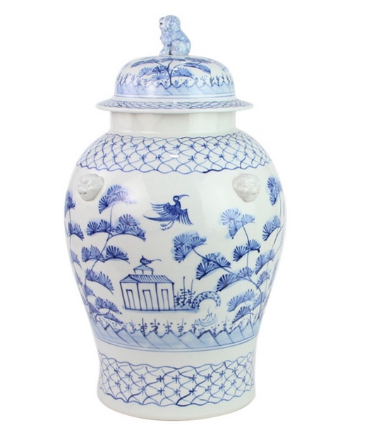 Soft Blue Village Scene Jar