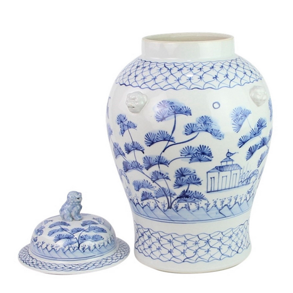 Soft Blue Village Scene Jar