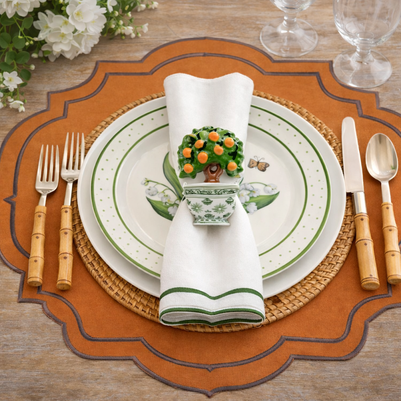 Green Cachepot Orange Topiary Set of 4 Napkin Ring
