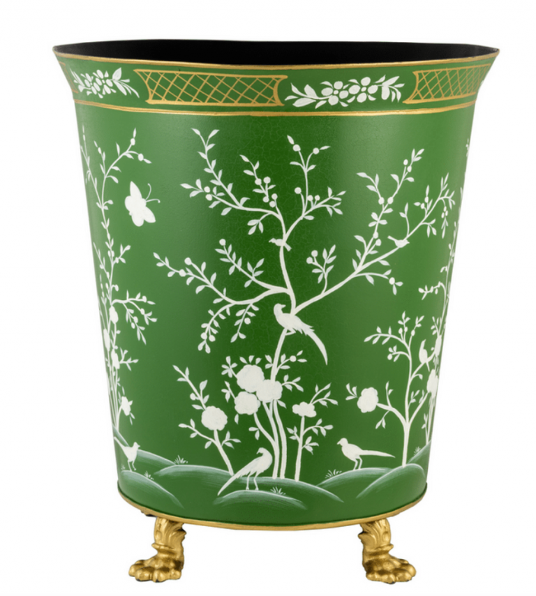 Moss Green & White Chinoiserie Footed Planter