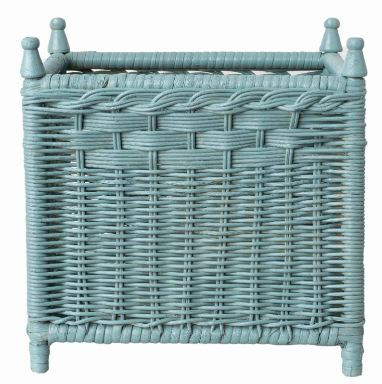 Square Cornflower Blue Wicker Box Planter