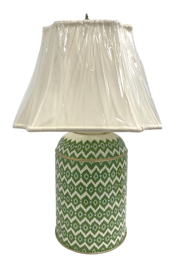 Incredible mossy green Ikat tole lamp