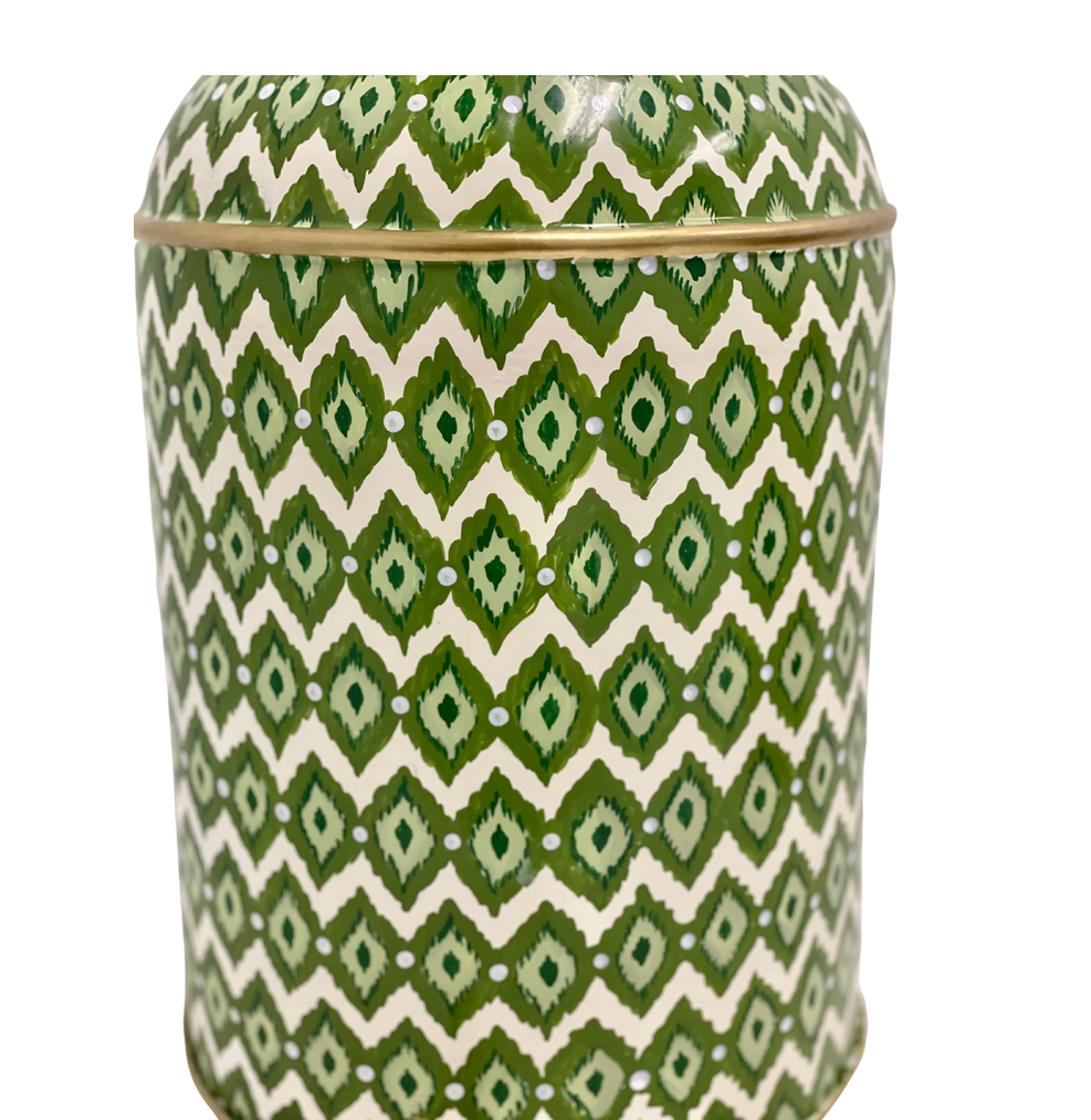 Incredible mossy green Ikat tole lamp