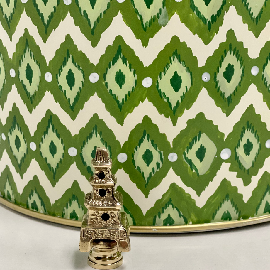 Incredible mossy green Ikat tole lamp