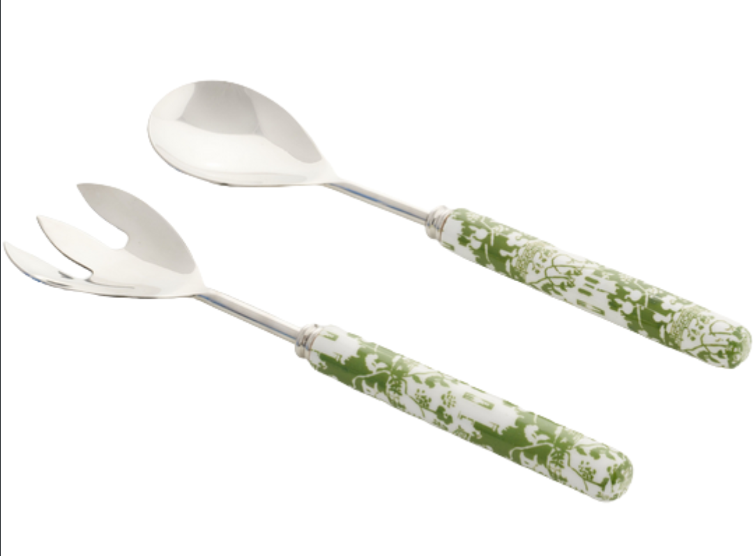 Green PAGODA ENAMELED SALAD SERVERS