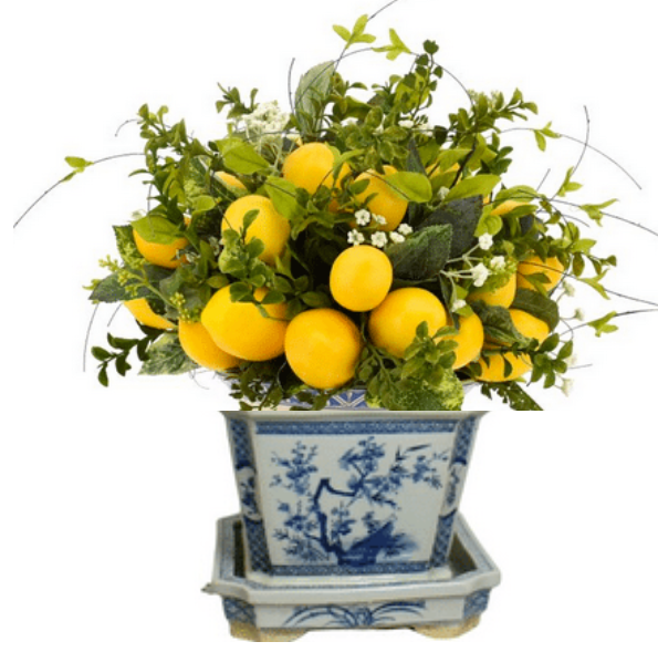 Lemon & Greenery Topiary Ball in Porcelain Square Planter