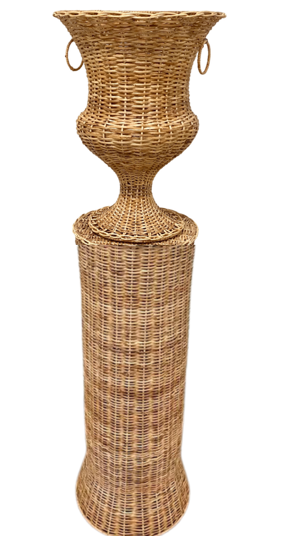 Round Wicker Urn and Pedestal