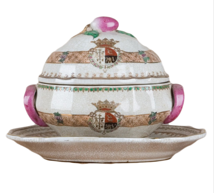 Fabulous pink/green multi small soup tureen