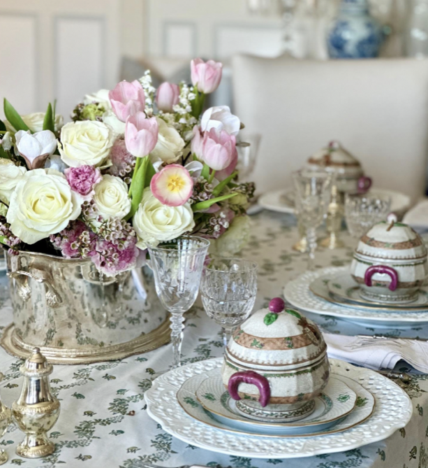 Fabulous pink/green multi small soup tureen