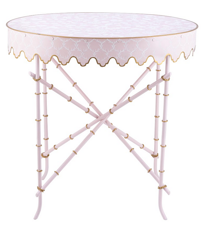 Pink & White Trellis Oval Scalloped Table