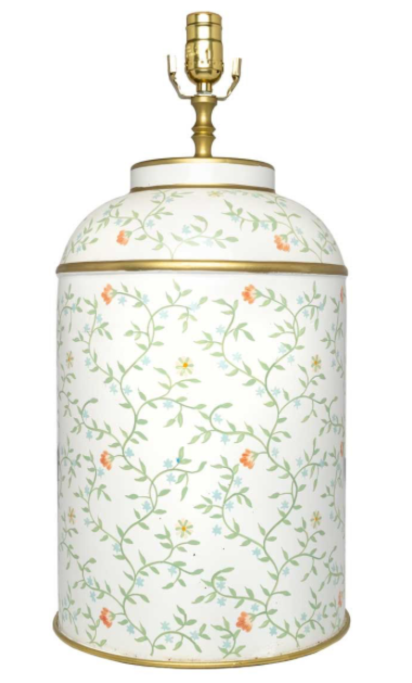 Fabulous soft blush/green trellis/floral tea caddy lamp