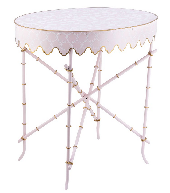 Pink & White Trellis Scalloped Table