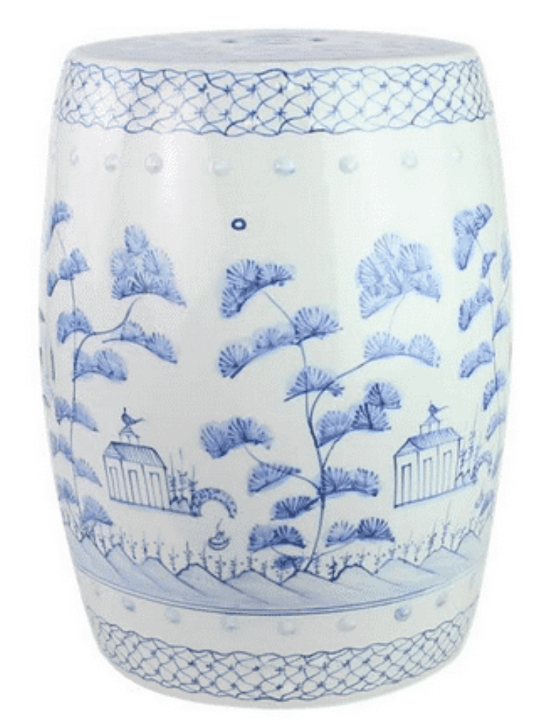 Soft Blue Village Scene Garden Seat