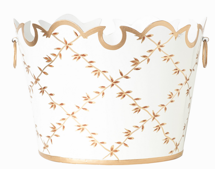 2 Stem White Orchid in Chinoiserie Trellis Planter