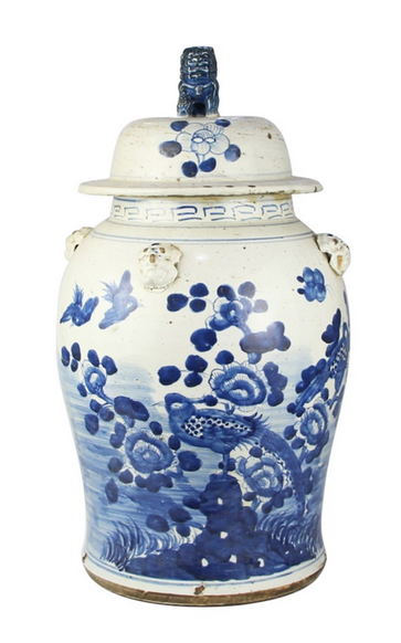 Extra Large Bird/Floral Antiqued Jar