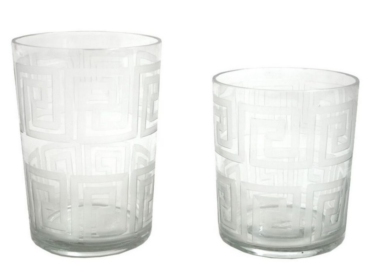 ETCHED Greek Key High Ball Glassware