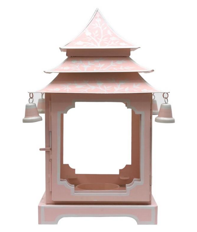 Beautiful soft pink/white handpainted pagoda lantern