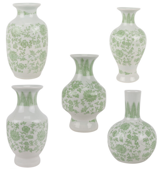 Set of 5 Mini Green Bud Vases