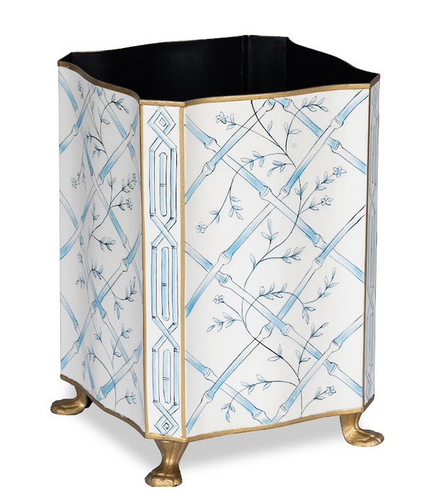 Blue Bamboo & Floral Square Wastepaper Basket