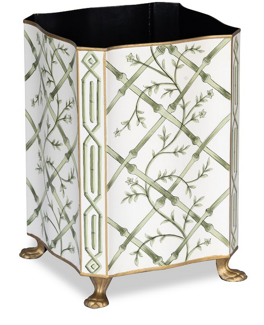 Green Bamboo & Floral Wastepaper Basket