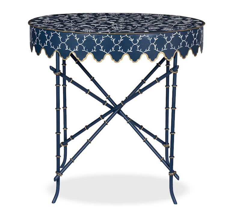 Navy & White Trellis Scalloped Table