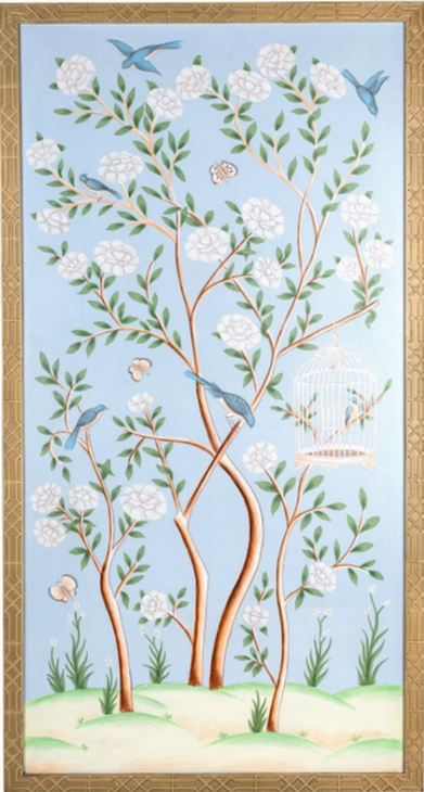 Pale Blue AND MULTI COLOR Bird Cage CHINOSERIE MURAL