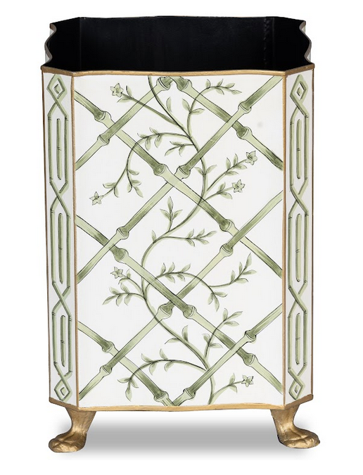 Green Bamboo & Floral Wastepaper Basket