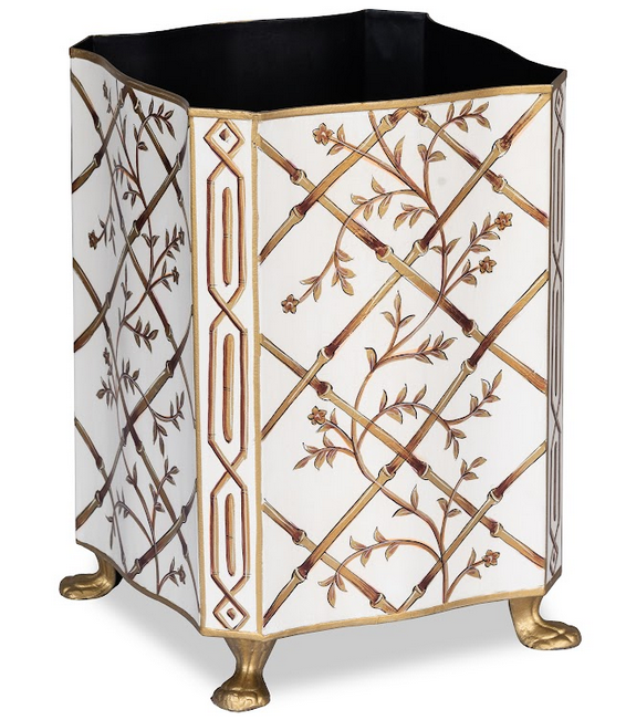 Ivory Bamboo & Floral Wastepaper Basket