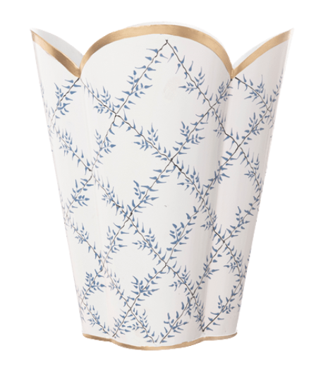 Ivory & Blue Leaf Trellis Wastepaper Basket