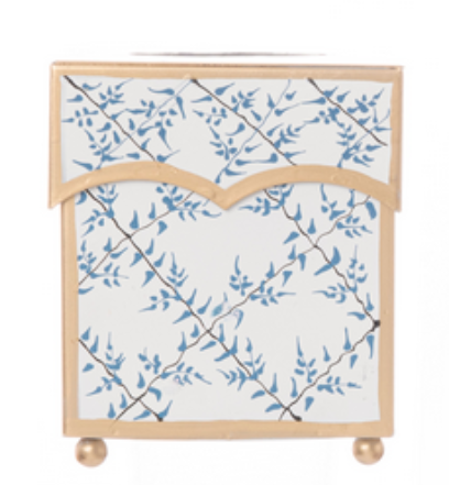 Ivory & Blue Leaf Trellis Tissue Holder