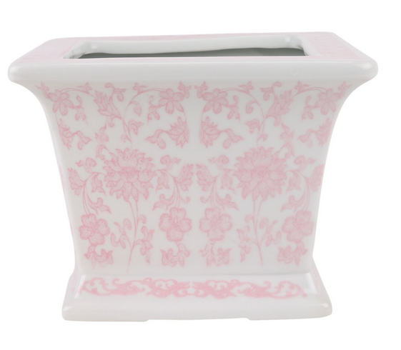 Pink Square Floral Planter