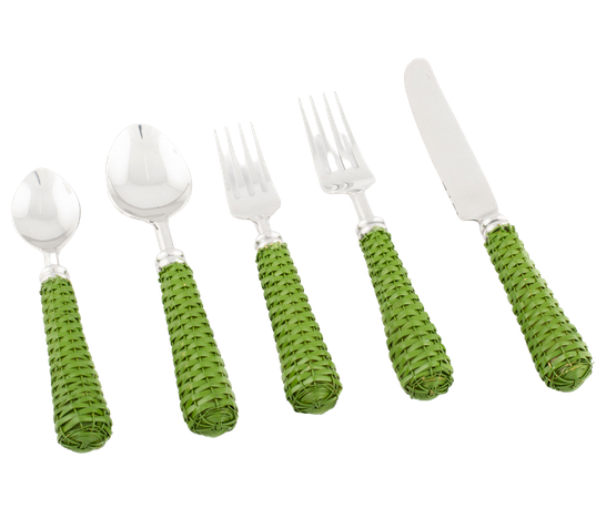 Green BASKETWEAVE FIVE PIECE FLATWARE SET