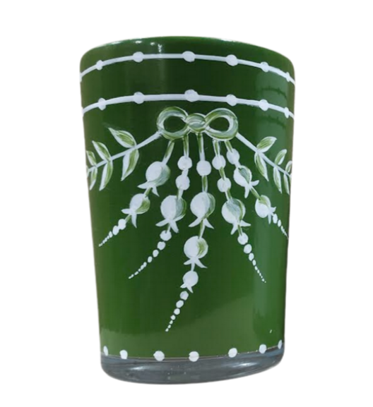 Green WITH WHITE LILY OF THE VALLEY GLASS / BUD VASE