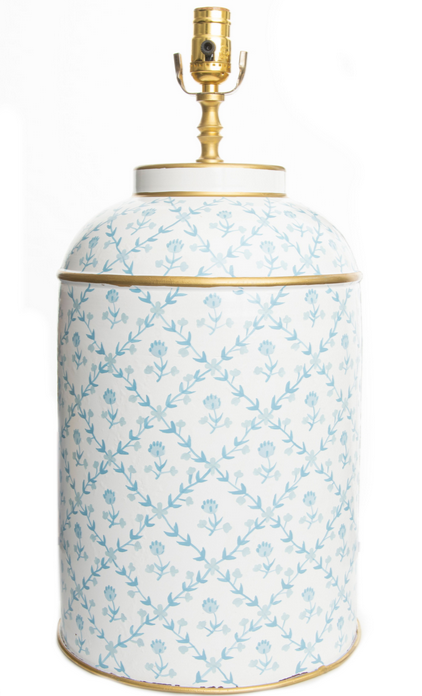 Fabulous soft blue trellis/floral tea caddy lamp