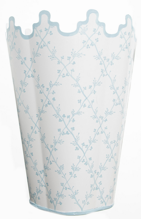 Pale Blue Tall Scalloped Rim Wastepaper Basket