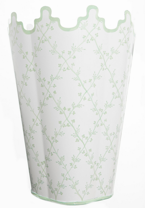 Pale Green Tall Scalloped Rim Wastepaper Basket