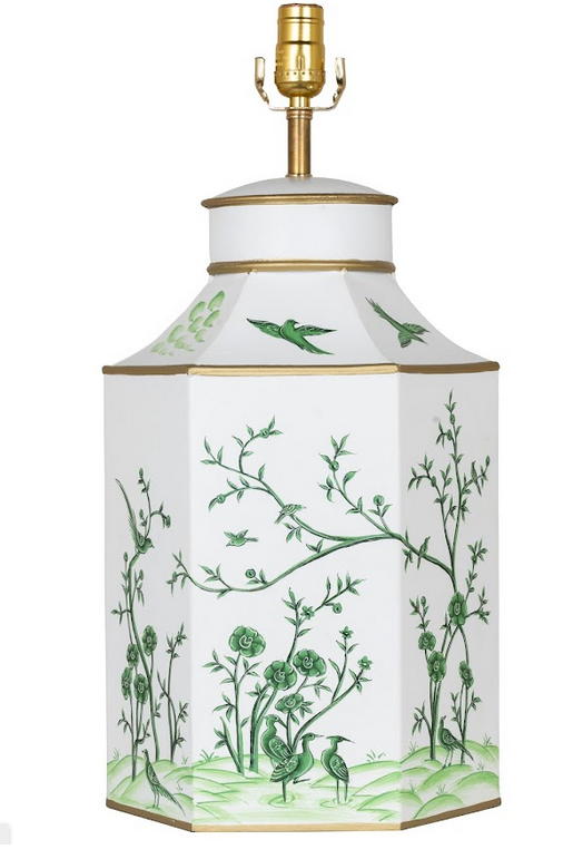 Chinoiserie Ivory/green Hexagon Lamp