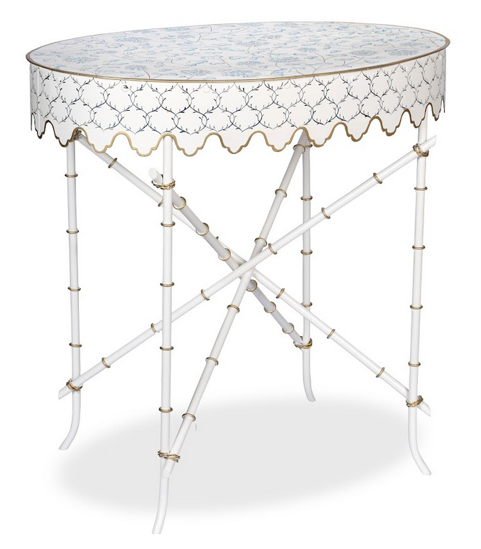 Ivory & Blue Trellis Scalloped Table