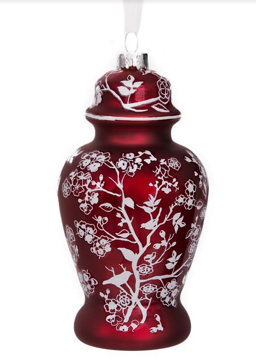 Pearlized Red Floral & Vine Jar