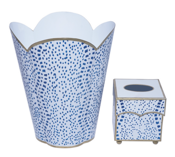 Blue Polka Dot Wastepaper Basket & Tissue Holder