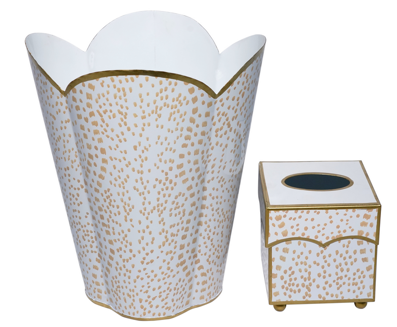 Brown Polka Dot Wastepaper Basket & Tissue Holder