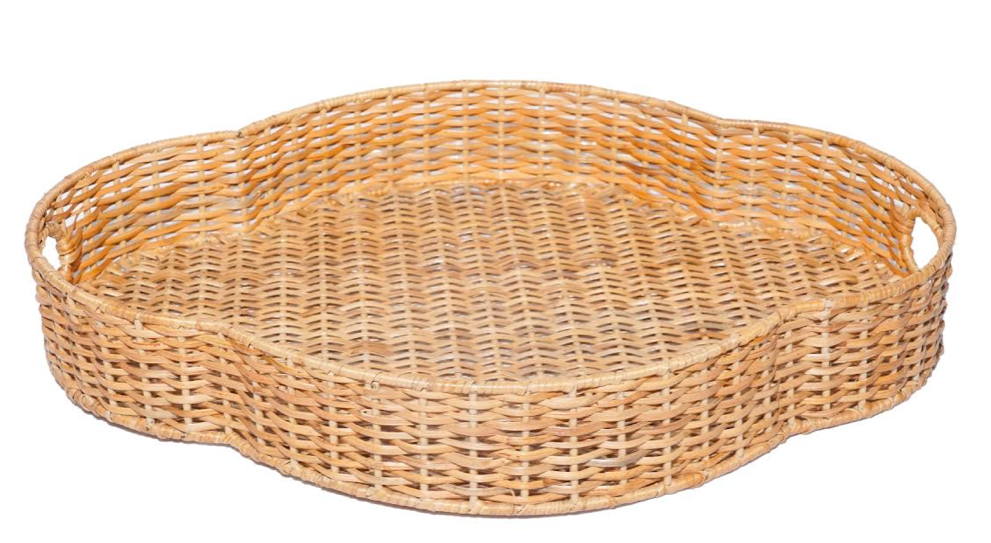 Scalloped Round Wicker Tray