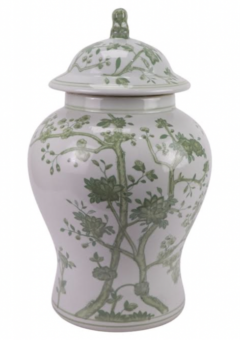 Beautiful new large floral and vine jar (green)