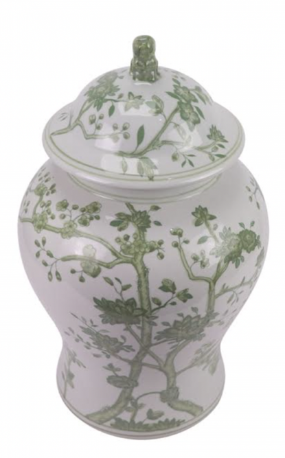 Beautiful new large floral and vine jar (green)