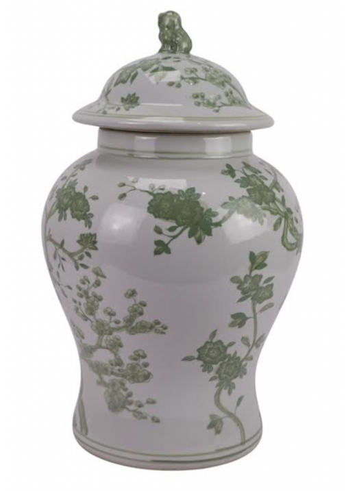 Beautiful new large floral and vine jar (green)