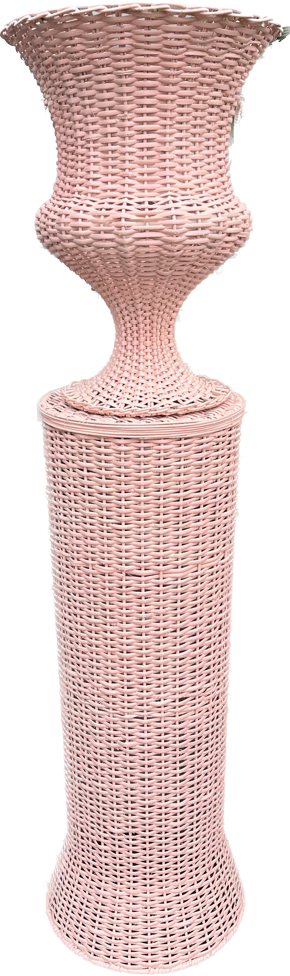 Soft Pink Round Wicker Urn and Pedestal