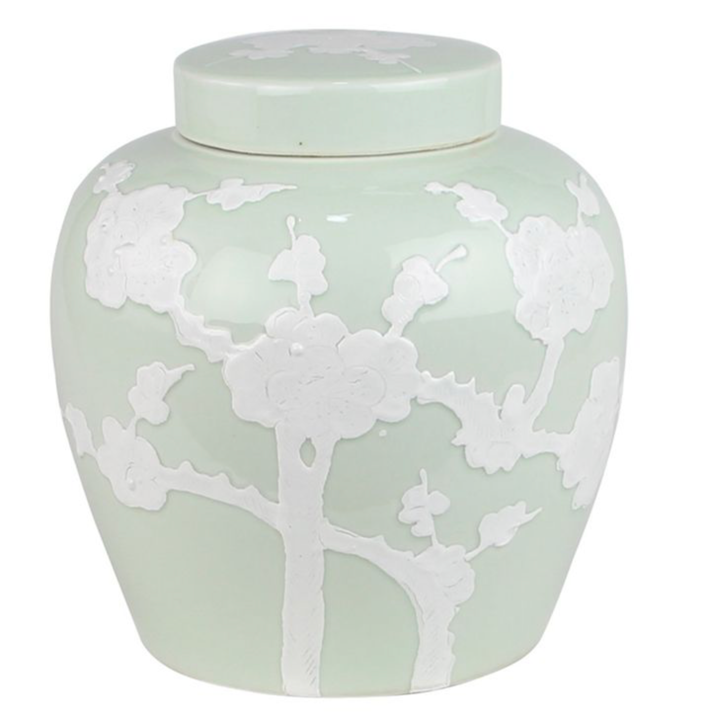 PASTEL PALE GREEN CHERRY BLOSSOM FLAT TOP JAR